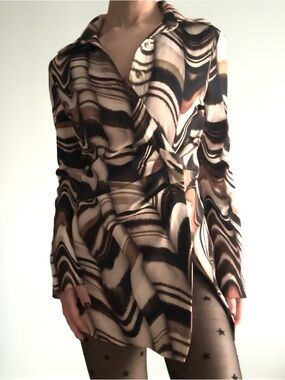 Abstract Swirl Wrap Blouse/Dress in Black & Brown